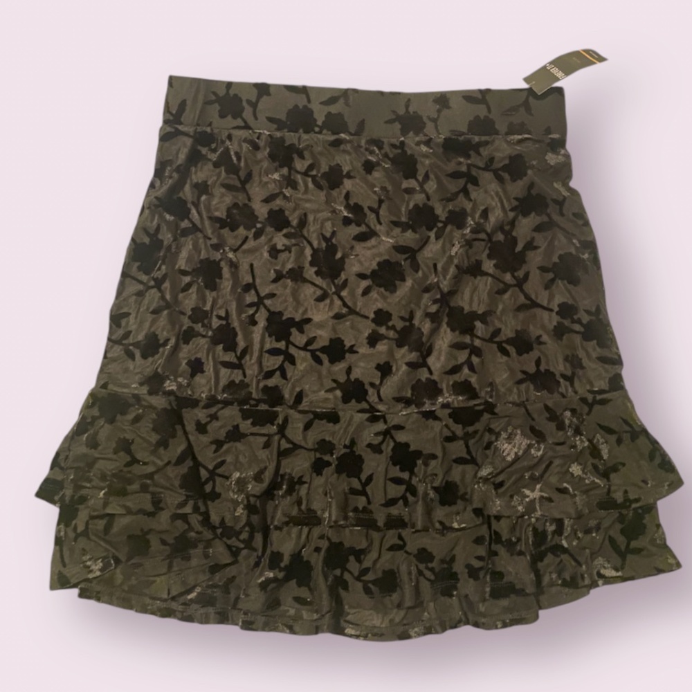Velvet Floral Sexy Romantic Chic Glam Girly Modern Fairy Party Ruffle Mini Skirt